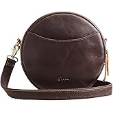 S-ZONE Leather Crossbody Bags for Women Trendy Circle Cross Body Shoulder Bag Designer Round Purses