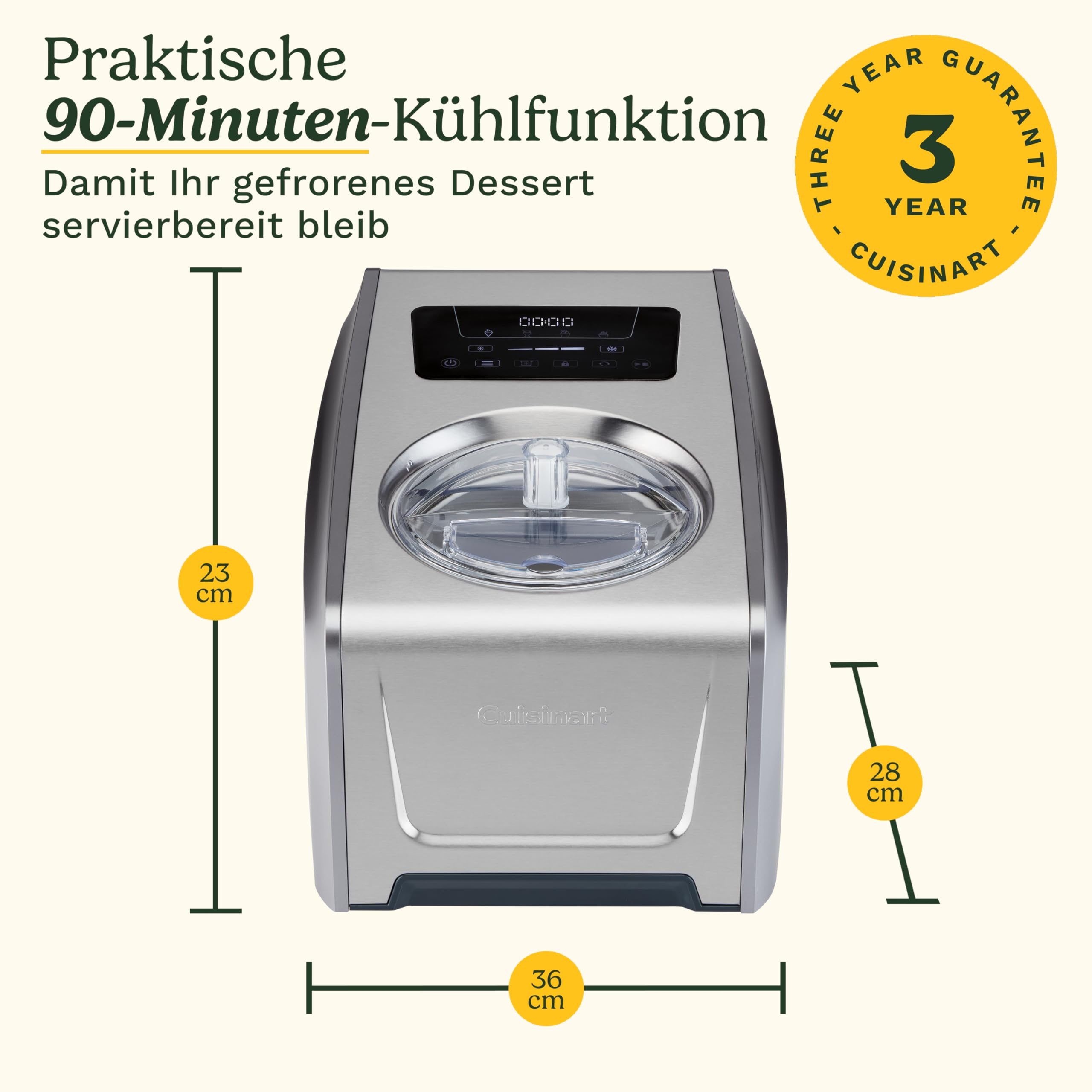 Cuisinart FreezeEase Pro – Selbstkühlende Eismaschine 4 Voreinstellungen | 14 Funktionen | Eiscreme, Sorbet, Frozen Yoghurt, Gelato Kein Vorkühlen nötig | Fertig in 40 Minuten | 90 Min Kühlhaltefunkt 8