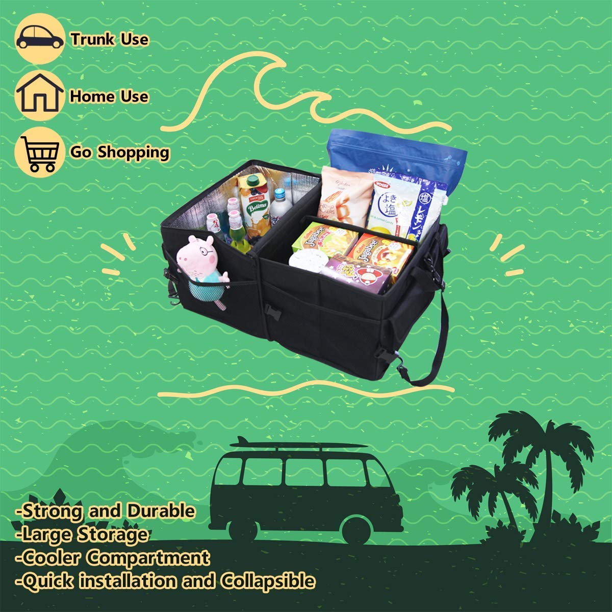 Tepoinn Kofferraum Organizer Auto mit Kühlfach Haltbar und faltbar Grosse Kapazität Perfekt für jedes Fahrzeug