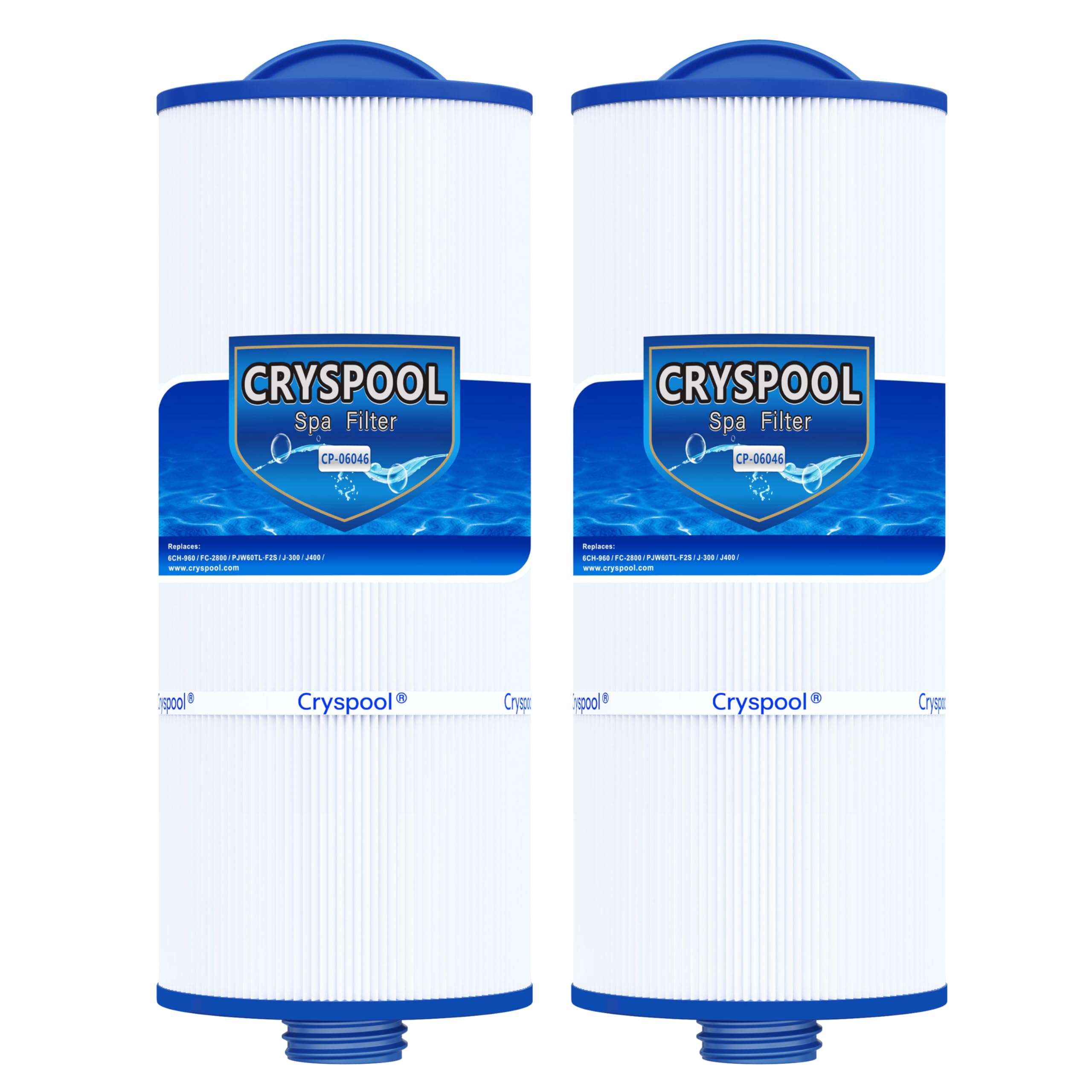 Photo 1 of Cryspool® 06046 Filter Compatible with J-300, J400, 6CH-960, FC-2800, PJW60TL-F2S, 14081, 6540-383, Premium, Closed Handle(Not Removable Tops), 60 Sq. Ft Spa Filter Cartridge, 2 Pack