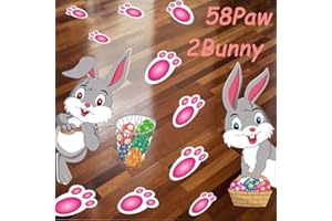 FINGOOO 60PCS Easter Bunny Footprint Stickers Bunny Paw Print Decal for Egg Hunt Game and Easter Decoration