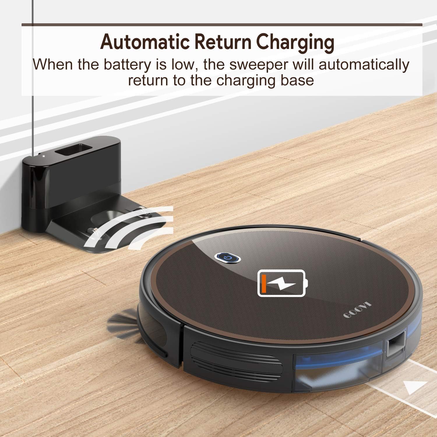 GOOVI by ONSON Robot Vacuum, 2000Pa Robotic Vacuum Cleaner (Slim) Max Suction, Quiet Multiple Cleaning Modes, Self-Charging Vacuum with Boundary Strips, for Pet Hair, Hard Floor, Medium-Pile Carpets -