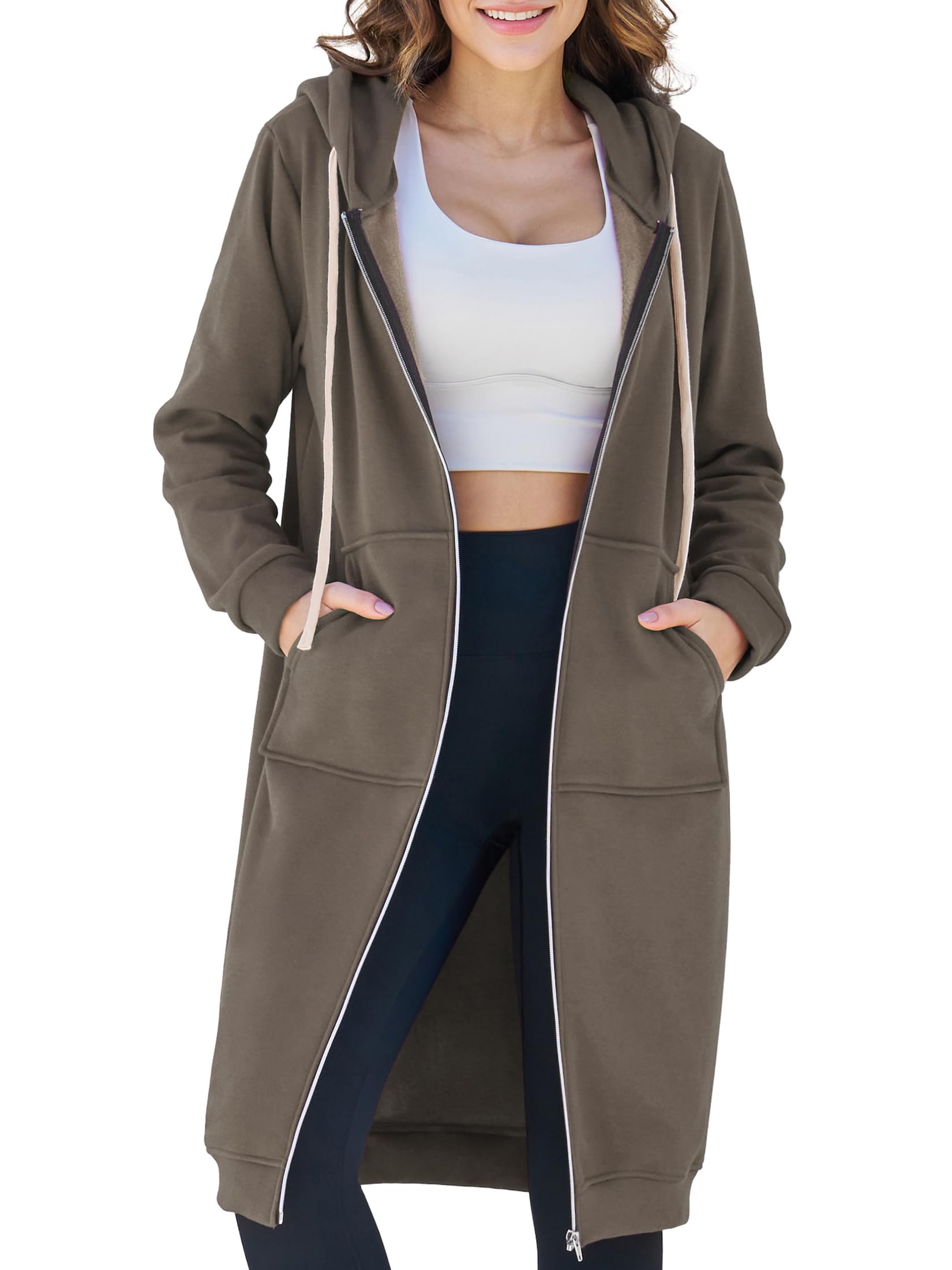 Ablanczoom Womens Long Zip Up Hoodies Comfortable Fleece Fashion Sweatshirts 2026 Casual Jackets with Pockets Image