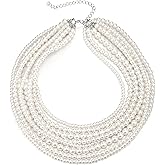 Flyonce 1920s Layered Pearl Necklace for Women, Vintage Multi Strand Layeres Faux Pearl Bib Collar Necklaces Costumes Statement Art Deco Gatsby Flapper Jewelry Accessories for Cosplay Party