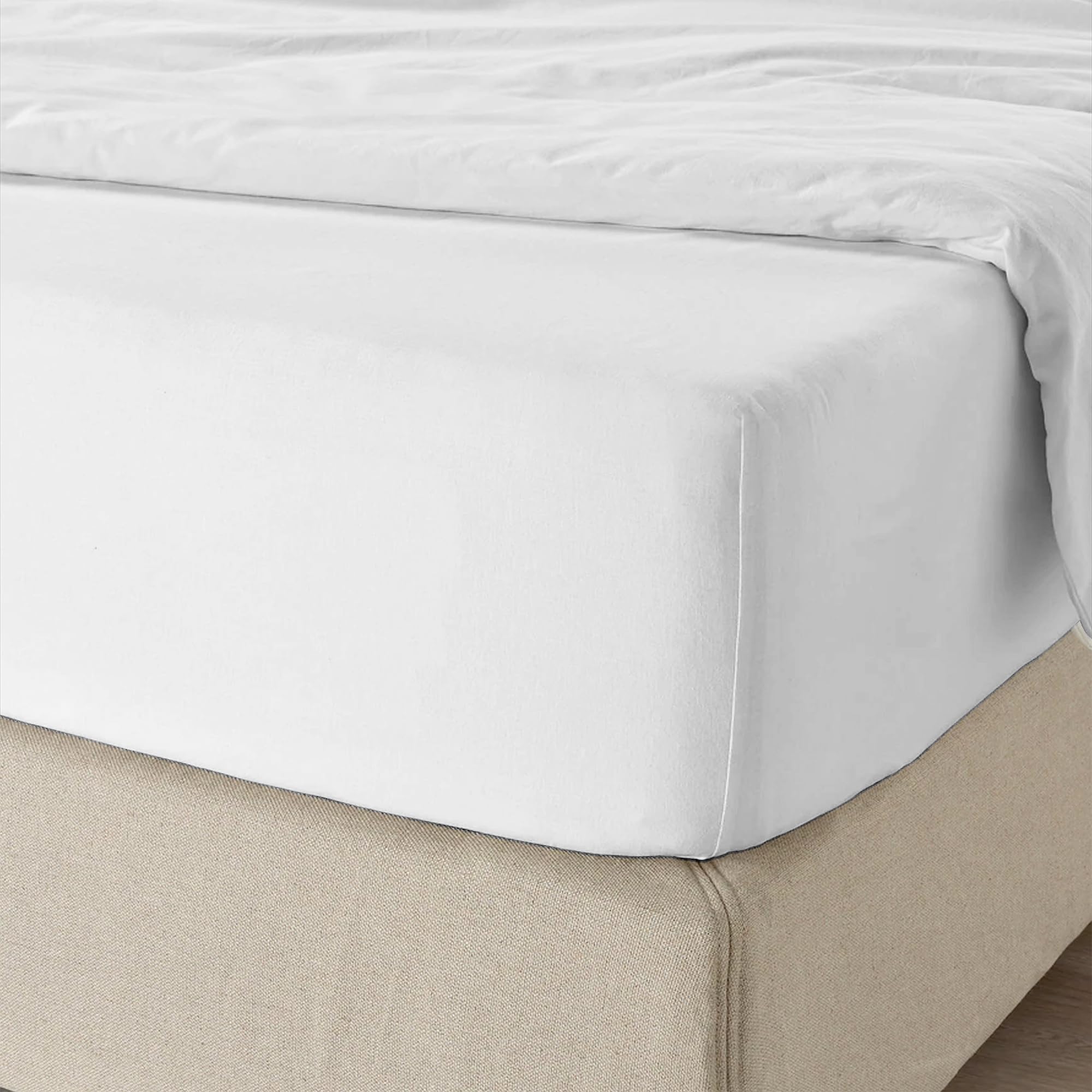 Purity Home Premium 300 Thread Count Double Fitted Sheet with Deep Pockets - Organic 100% Cotton - Cool, Crisp & Breathable - Percale Weave Sheets - Elastic Fitted Bed Sheets Double - White