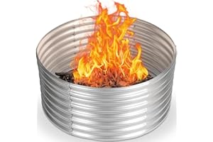 Jotesnew 48 inch Fire Pit Ring, 4FT Galvanized Fire Ring, Wood Burning Fire Pits Ring, Outdoor Fireplace Height 24 Inch, Round Camp Fire Ring, Bonfire Pit for Camping, Backyard (4x4x2FT)