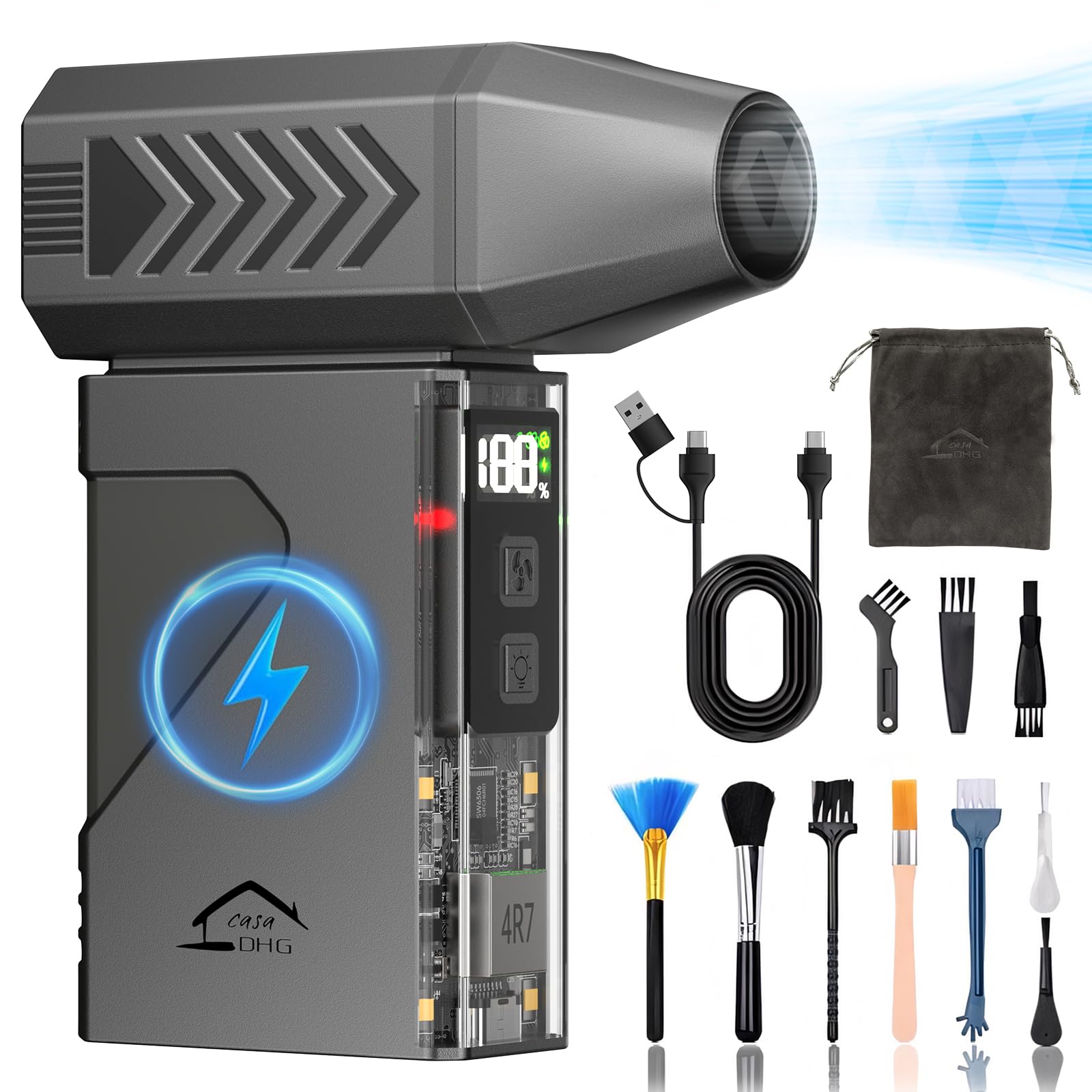 Photo 1 of CasaHDG Compressed Air Duster with 180,000 RPM Motor, Cordless Electric Blower for Keyboard, PC, Car Interiors & Snow Cleaning – 10,000mAh Power Bank & LED Light Included