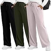 Huukeay 3 Pack Women's Plus Size Wide Leg Lounge Pants, Drawstring Baggy Yoga Pants Casual Loose Sweatpants