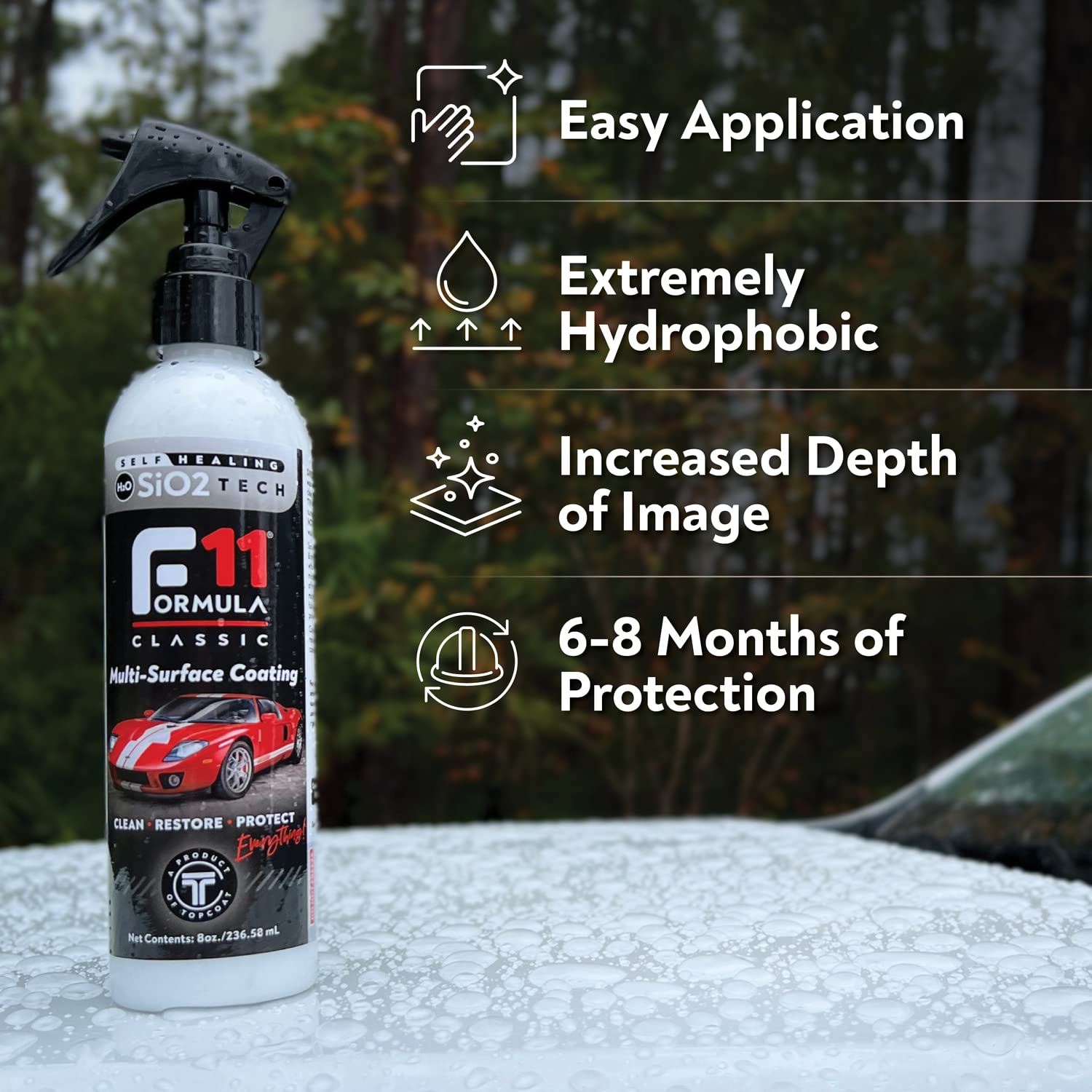 TopCoat F11 Car Polish & Sealer for Cars, Motorcycles, RVs and More – Water-Based Alternative to Ceramic Car Wax - 8 oz F11 Top Coat Spray Bottle