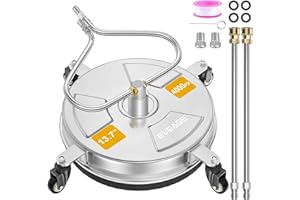 EVEAGE 13.7'' Pressure Washer Surface Cleaner with 4 Wheels Stainless Steel Surface Cleaner & Unique Bending Rod Design 2 Nozzles for Cleaning Driveway & Sidewalk, Max 4000PSI-EP002