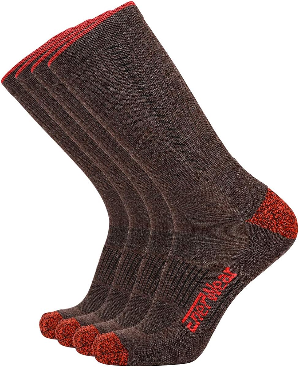 Enerwear 4P Pack Men's Merino Wool Cushion Compression Outdoor Work