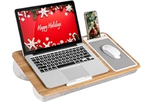 LAPGEAR Home Office Lap Desk with Device Ledge, Mouse Pad, and Phone Holder - Oak Woodgrain - Fits up to 15.6 Inch Laptops - 