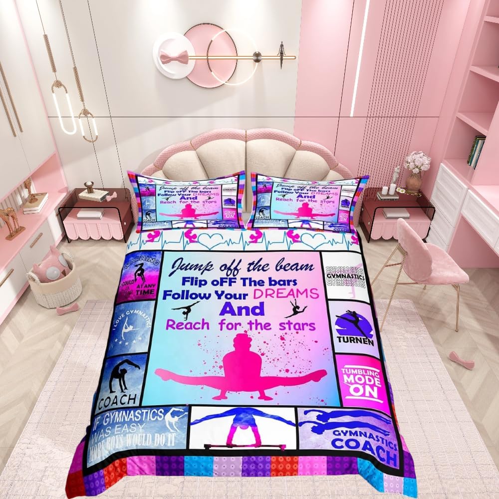 Homemissing Gymnastics Duvet Cover Gymnastics Lovers Bedding Set For Kids Boys Children Gymnast Sports Comforter Cover Set Ultra Soft Decor Plaid Grid Purple Bedspread Cover Double Size 3Pcs — image 1