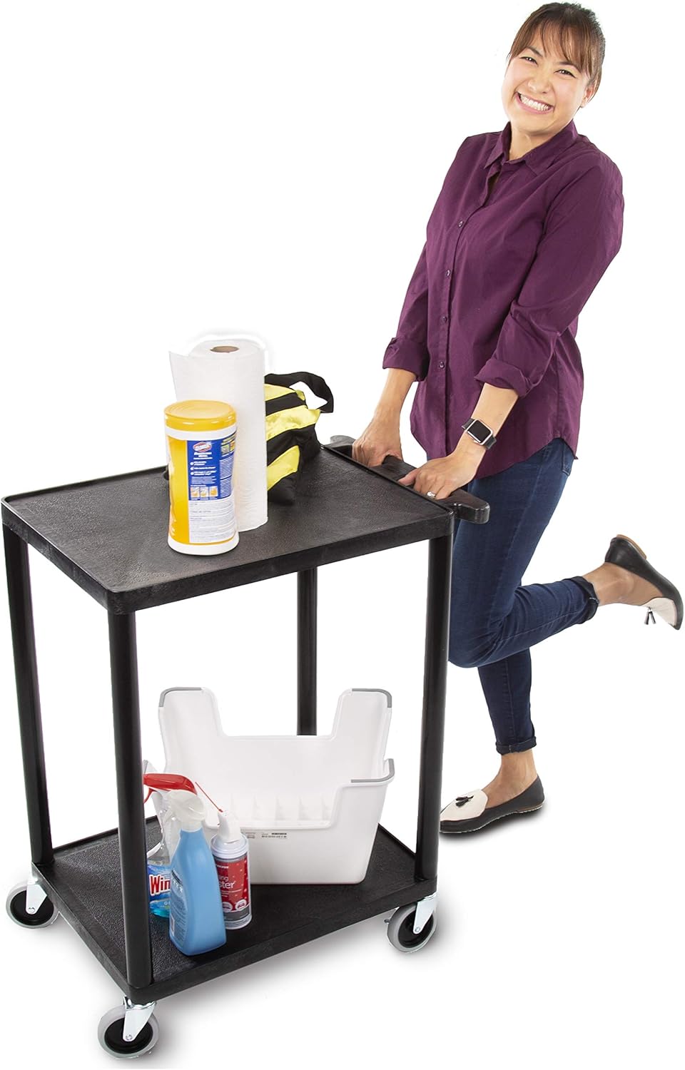 Original Tubstr – Flat Top Utility Cart/Service Cart – Compact, 24 x 18 Inches – Heavy Duty, Supports up to 300 lbs - Lipped Shelf Cart – Great for Warehouse, Garage, Cleaning and More