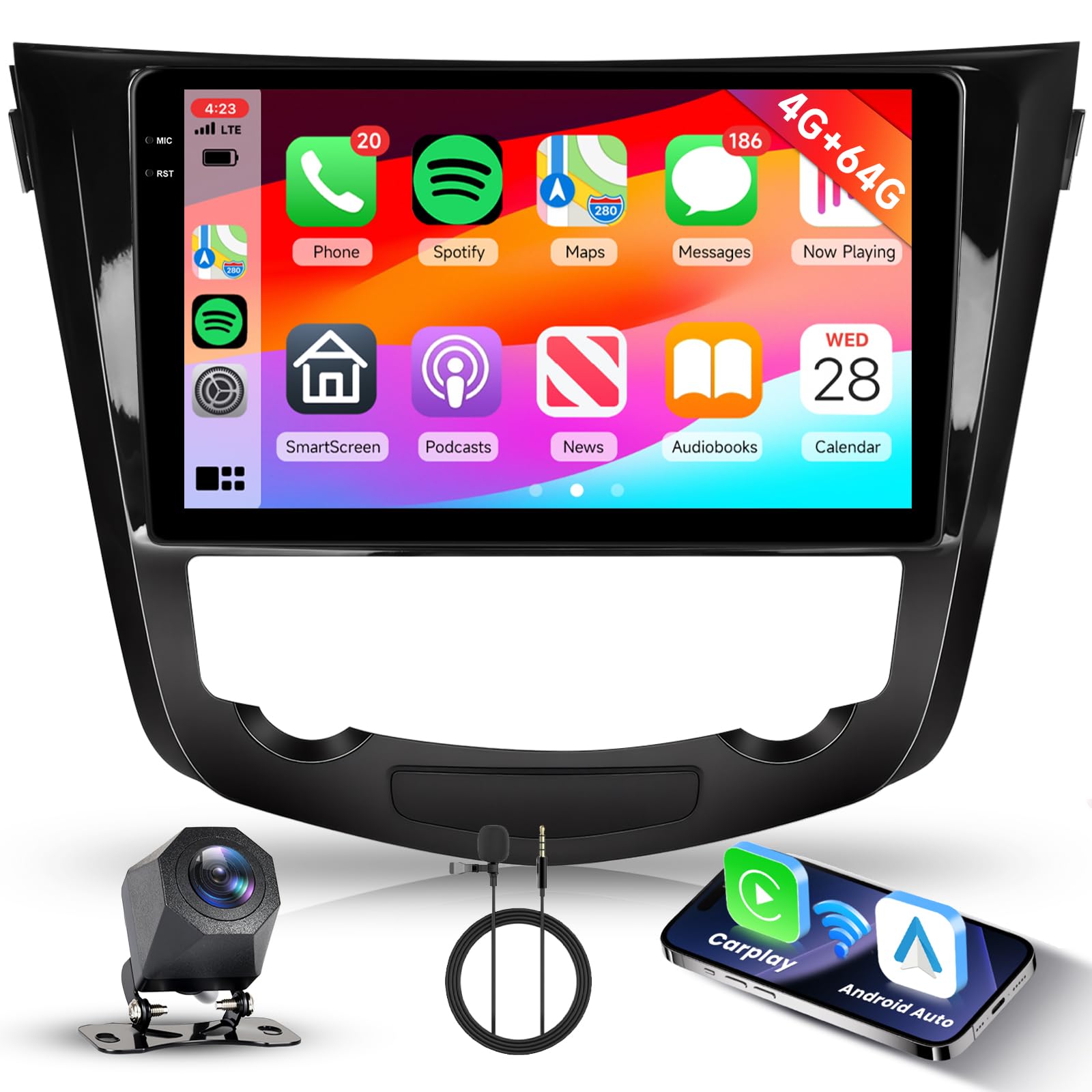 Photo 1 of [4G+64G] Car Stereo for Nissan Rogue X-Trail Qashqai 2014-2018 with Bluetooth GPS Wireless Carplay Android Auto, Hodozzy 10.1" Touch Screen Radio with WiFi FM/RDS Radio, DSP/USB/SWC, Camera