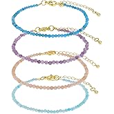 Agriajun Gemstone Colorful Beaded Link Bracelets Stack for Women, Dainty Boho Handmade Adjustable Natural Stone Beads Stackable Bracelet Outfit Accessories Jewelry Gift.