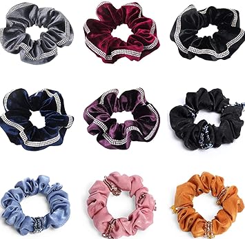 Amazon Com 9 Pcs Velvet Hair Scrunchies Rhinestone Hair Band