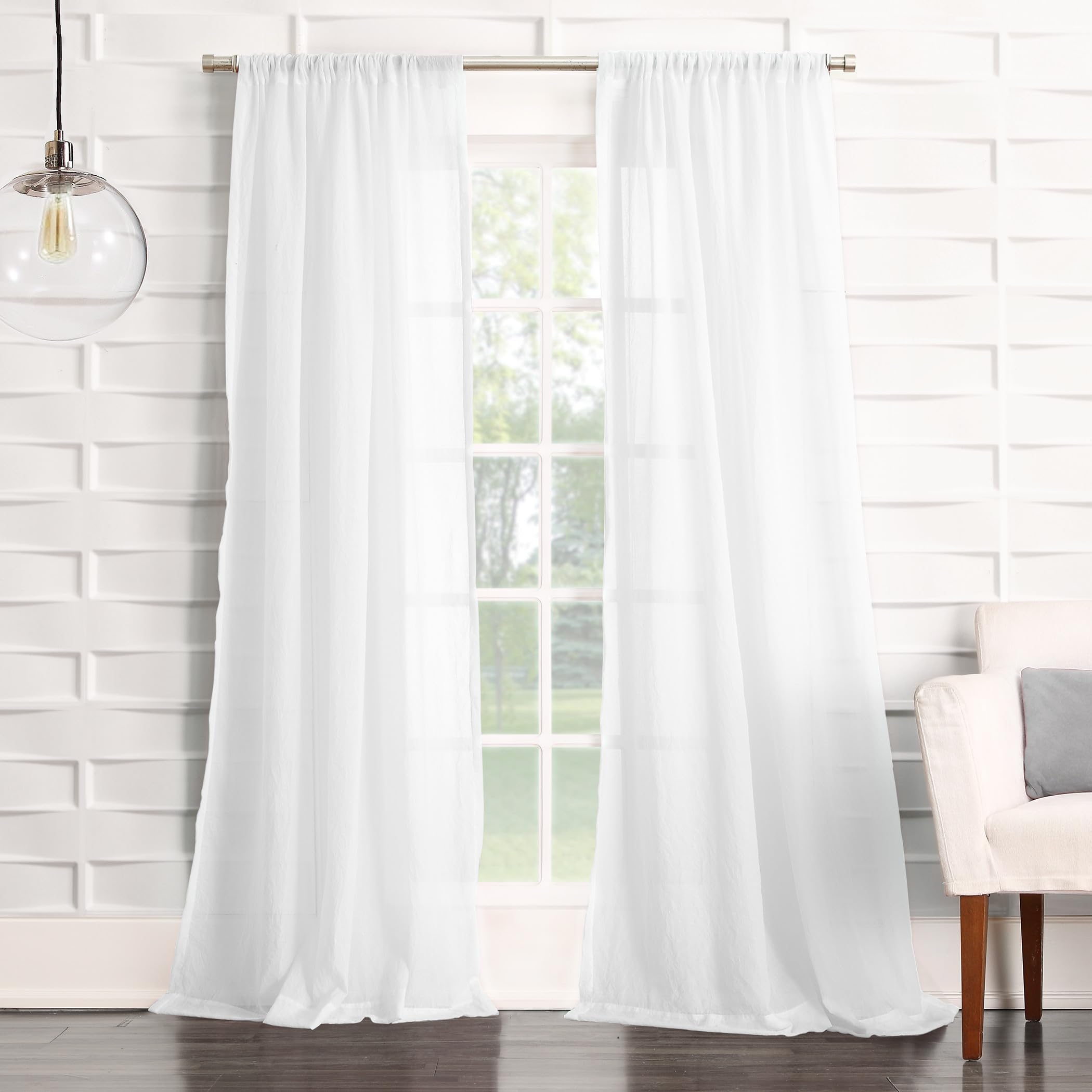 No. 918 Tayla Crushed Texture Semi-Sheer Rod Pocket Curtain Panel, 50" x 120", White