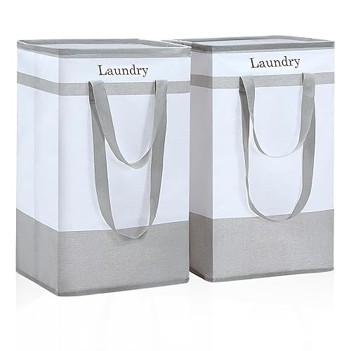 ROSOS Laundry Hamper, 100 L Collapsible Laundry Baskets, 2 Pack Laundry Basket with Extended Double Handle, Foldable Laundry Basket for Laundry Bedroom Bathroom Dorm Storage Clothes Toys, Grey