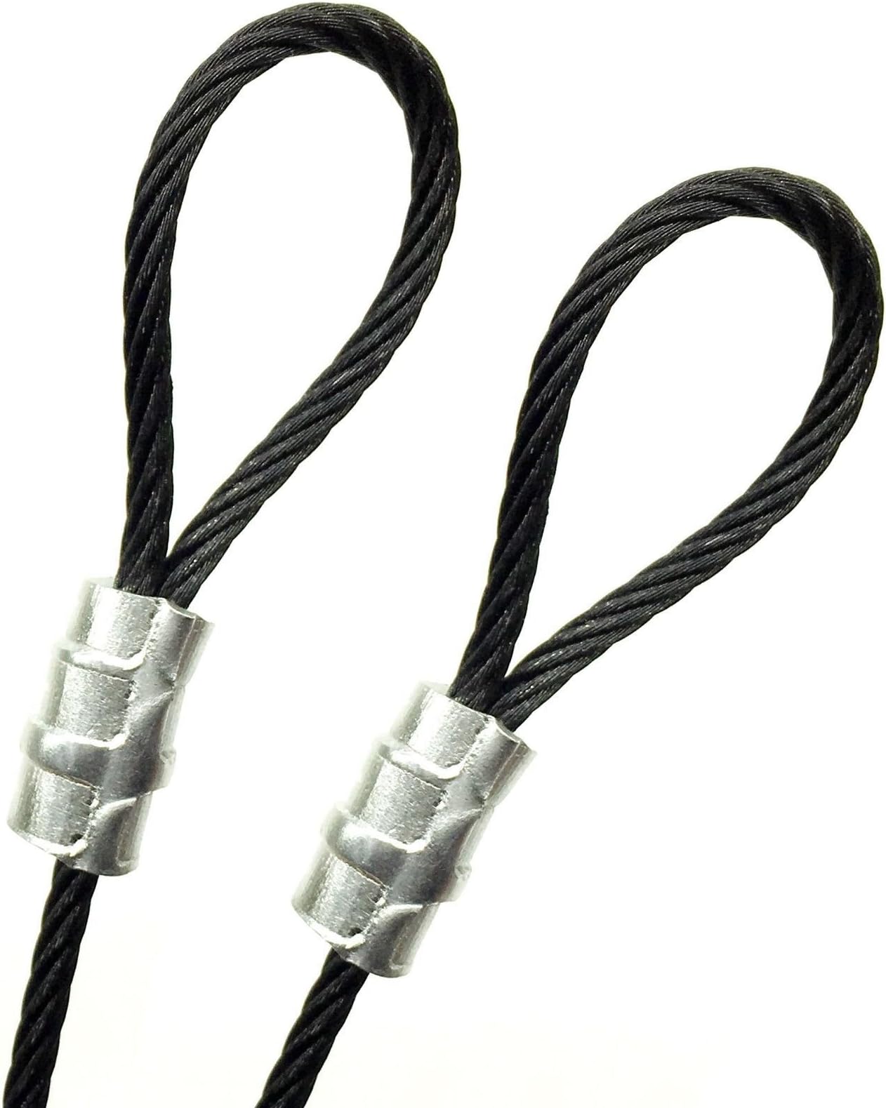 PSI 7ft Custom Cut Black Oxidized Theatrical background Wire Rope 7x19 Construction 1/8 inch Center Diameter Double Loop Aluminum Sleeve Theatrical Display Stage Decoration String Light Guide Cable
