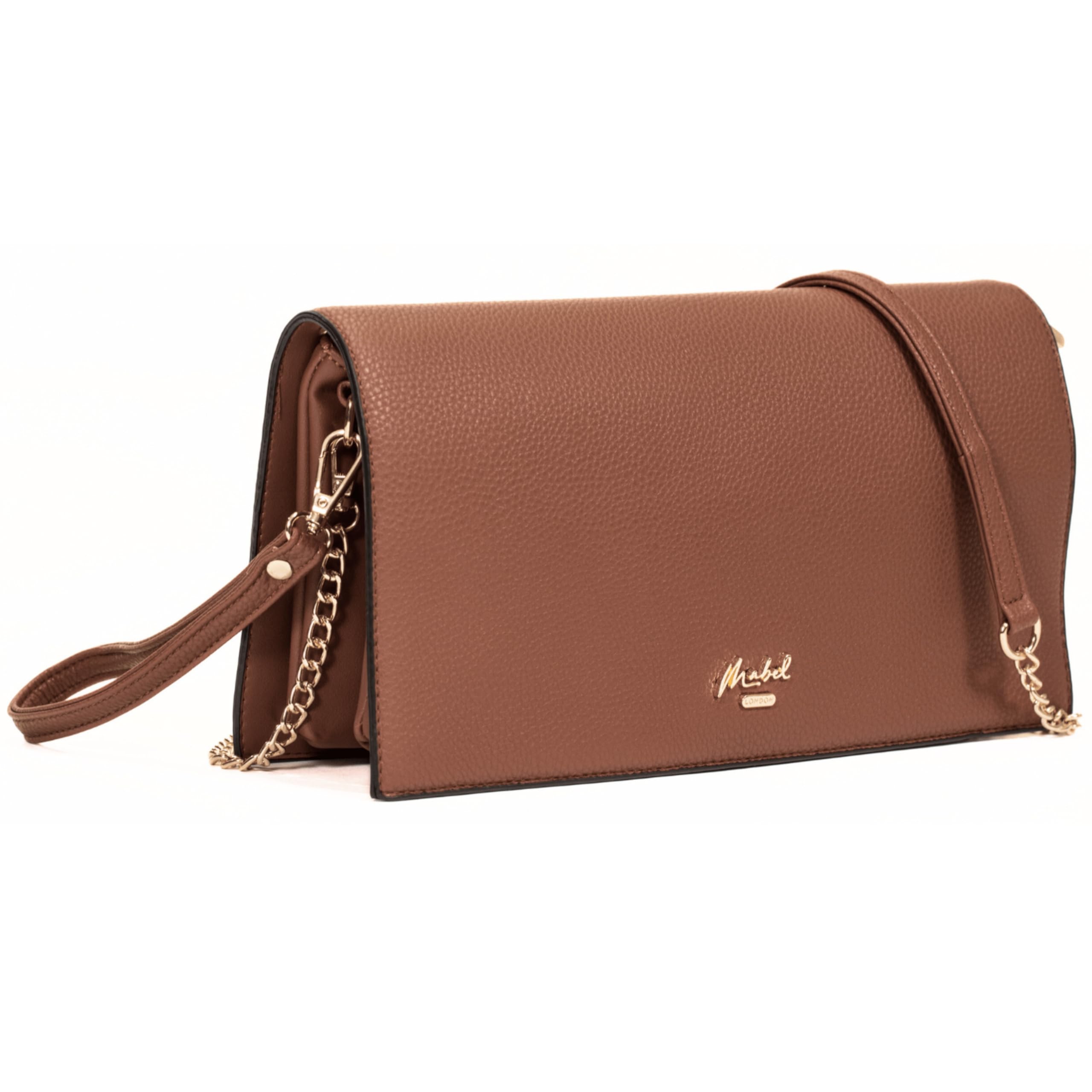 Mabel London Women's Wristlet Clutch – Spacious Multi-Compartment Purse with Long Strap – Eva [Brown]