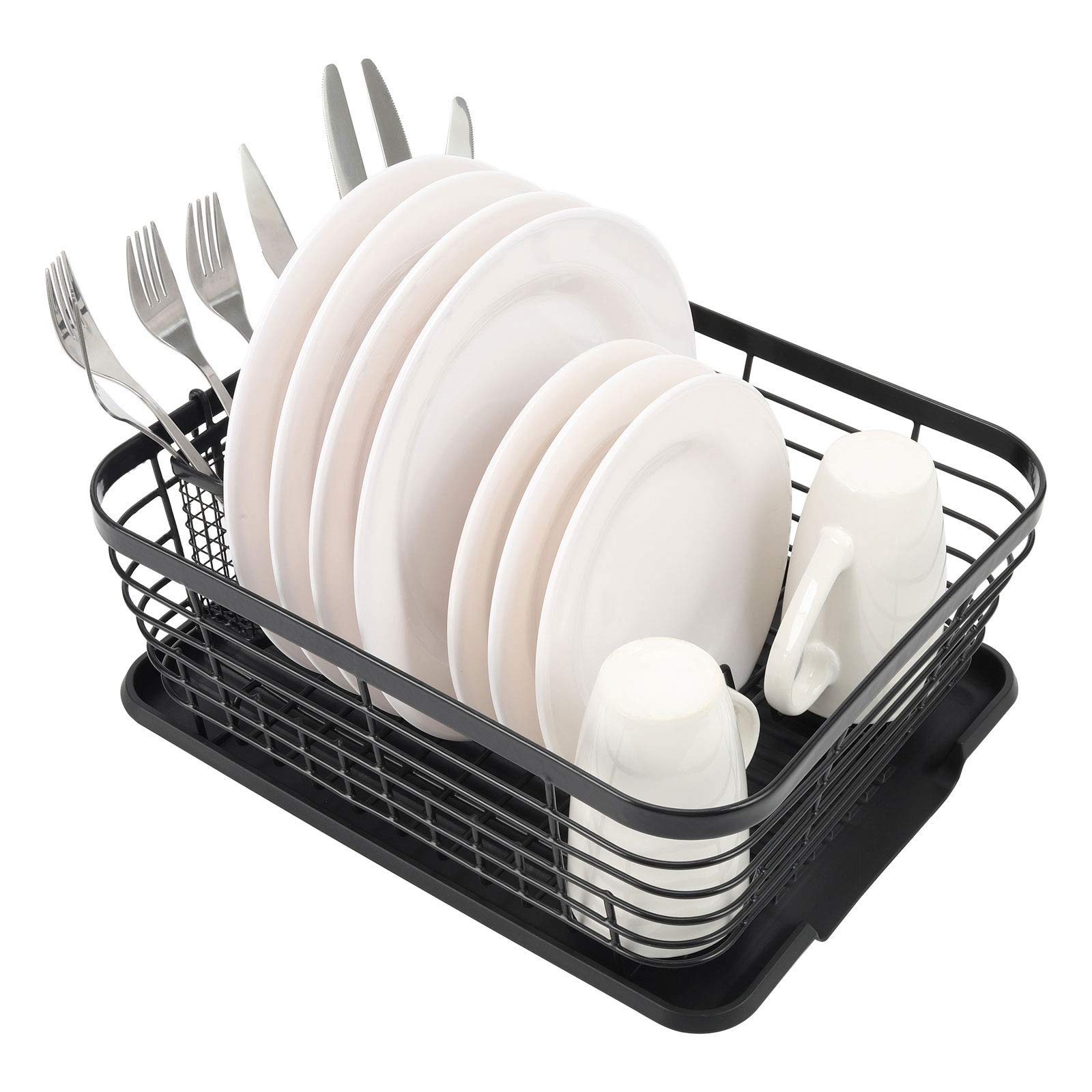 TQVAI Kitchen Dish Drainer Rack with Drying Board and FullMesh Silverware Utensils Holder