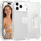 Fofvccv for iPhone 17 Pro Max Case, Military-Grade Shockproof Crystal Clear Cover with Belt Clip Holster & 360° Kickstand, Not Yellowing Full Body Protection for Apple iPhone 17 Pro Max BLF Clear