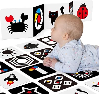 Hahaland Tummy Time Cards 0-6 Months 20 Pieces High Contrast Black White
