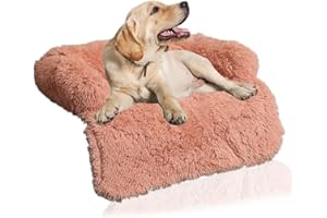 PATAZONE Pink Large Dog Sofa Bed Warm Protect Furnitures Calming Dog Fluffy Plush Couch Beds for Pets Anti Anxiety Small Animals Mat with Removable Washable Cover (Pink)