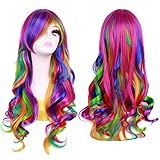 BERON 27" Long Wavy Rainbow Wig for Halloween Cosplay
