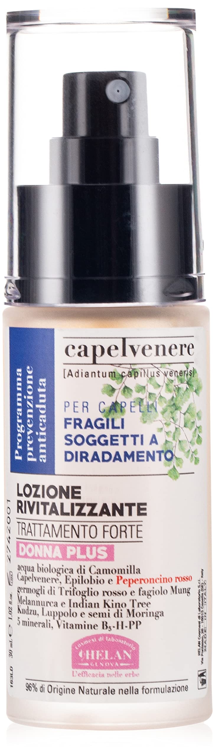 Helan Capelvenere - Women Plus Revitalising Lotion with Biotin, Minerals & Natural Ingredients, Hair Loss Treatment for Women to Slow Down Hair Greying, Vegan Hair Care - Made in Italy, 30 ml