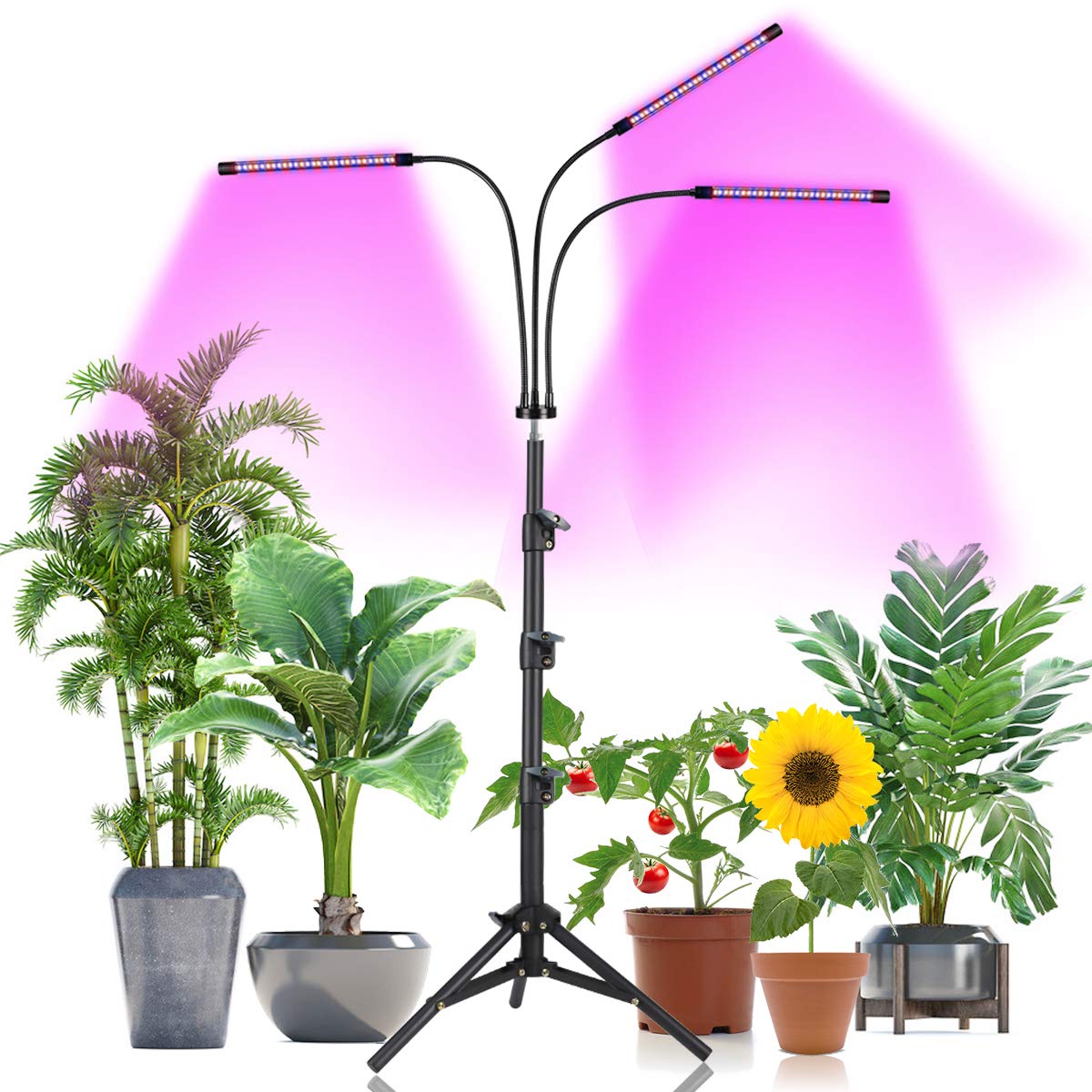 GooingTop Grow Light for Indoor Plants,5000K Full Spectrum Growing Plant Lamp with White Red Blue LED for Pots Succulents Seed Starting,Height Adjustable 10-32'' with Optional Dimming & Timer