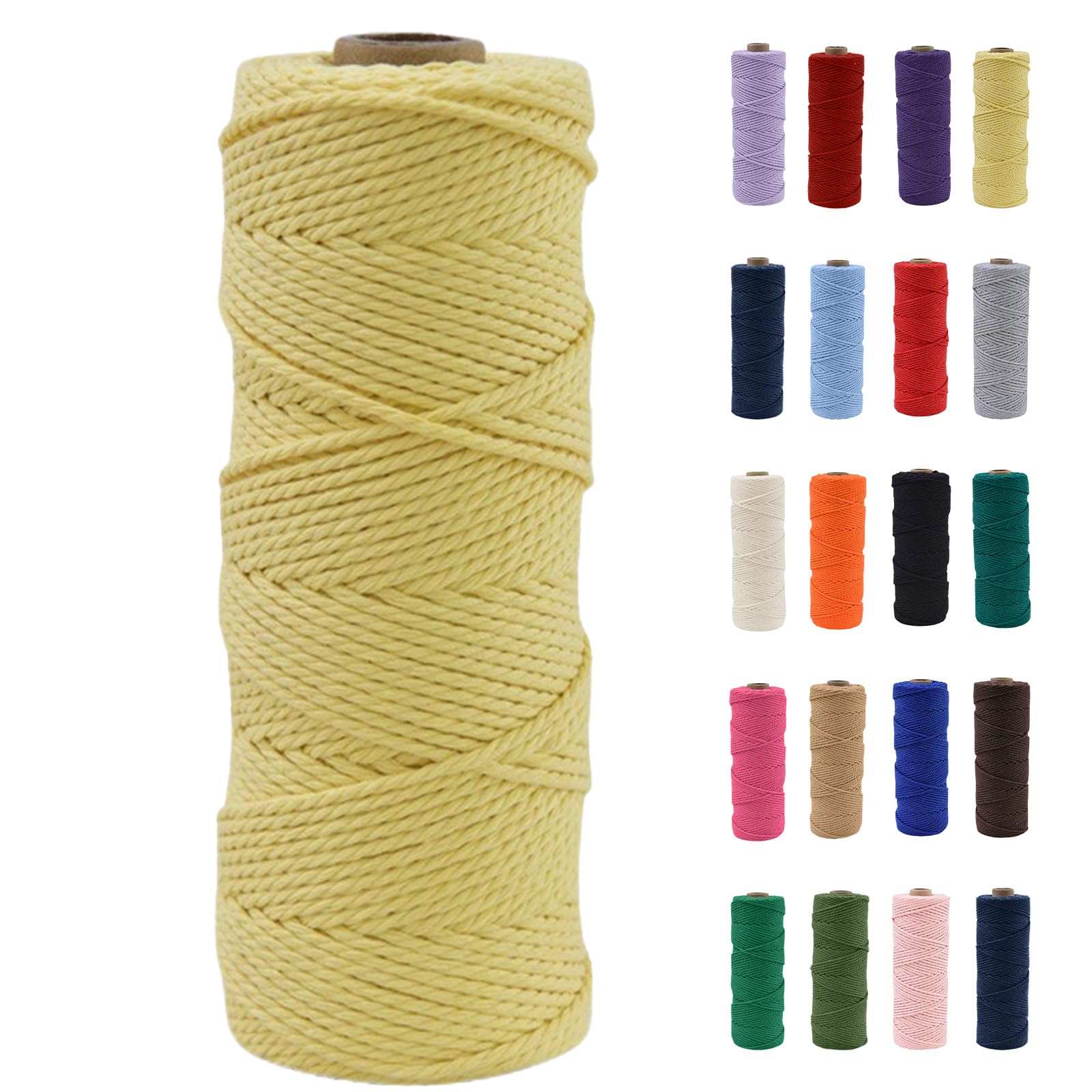 POPOYU 2mm Macrame Cord,100m Natural Cotton Macrame Rope,Yellow Macrame Cotton Cord Twine Rope Craft String Without Chemicals for DIY Crafts,Macrame Art,Gift Wrapping,Christmas Wedding Decor