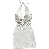 SHENHE Women's Halter Neck Knitted Bodycon Mini Dress Tie Backless Sexy Summer Dress