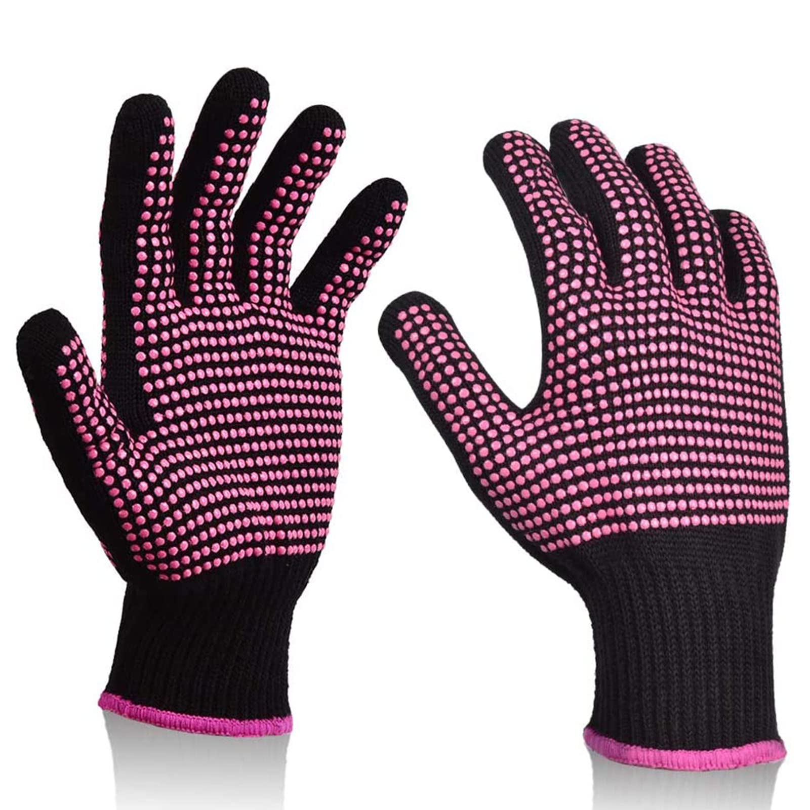 Sopito Heat Resistant Gloves for Hair Styling, 2 pcs Professional Heatproof Glove Mitts with Silicone Nodules for Hair Tools, Curling Iron Wand, Flat Iron, Hot-Air Brushes, Red