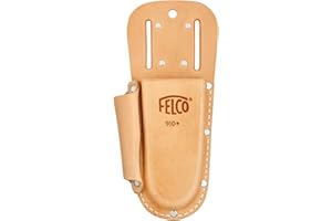 FELCO F910+ USA Made Leather Holster – Dual-Slot Belt Pouch for Pruners, Wire Cutters & Folding Saws with Accessory Slot | Tool Holster with Clip & Loop Attachment | Heavy-Duty Genuine Leather
