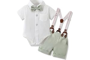WESIDOM Baby Boy Clothes Suit 0-24 Months Infant Outfits Short Sleeve Dress Romper+Bowtie+Detachable Suspender Shorts Set