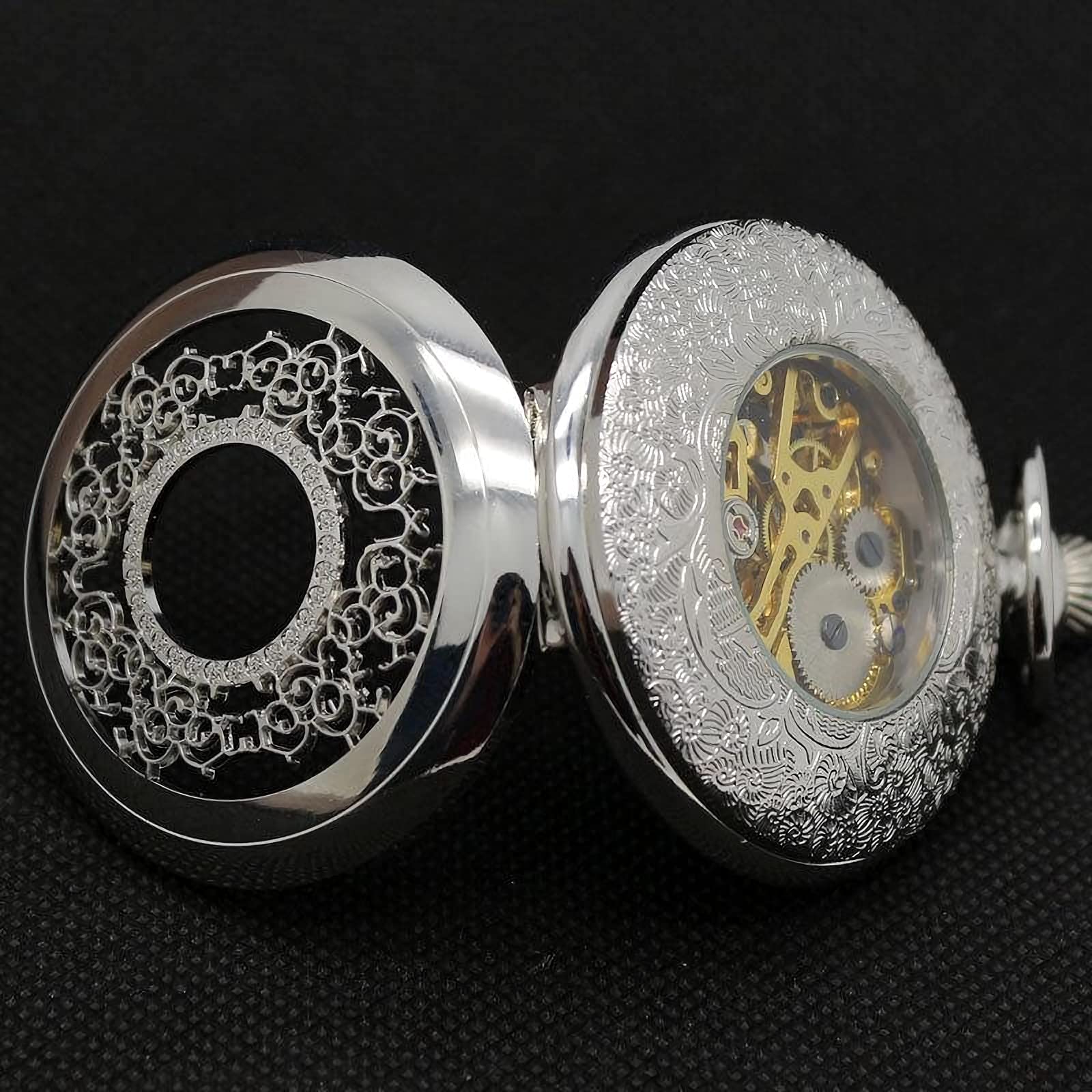 Brelsen Signature Silver Mechanical Demi Half Hunter Pocket Watch