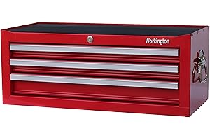 Workington Industrial 3 Drawers Portable Metal Intermediate Box, 26" Middle Tool Chest Cabinet with Ball Bearing Drawer Slides, Steel Tool Storage Box Organizer 4009 Red
