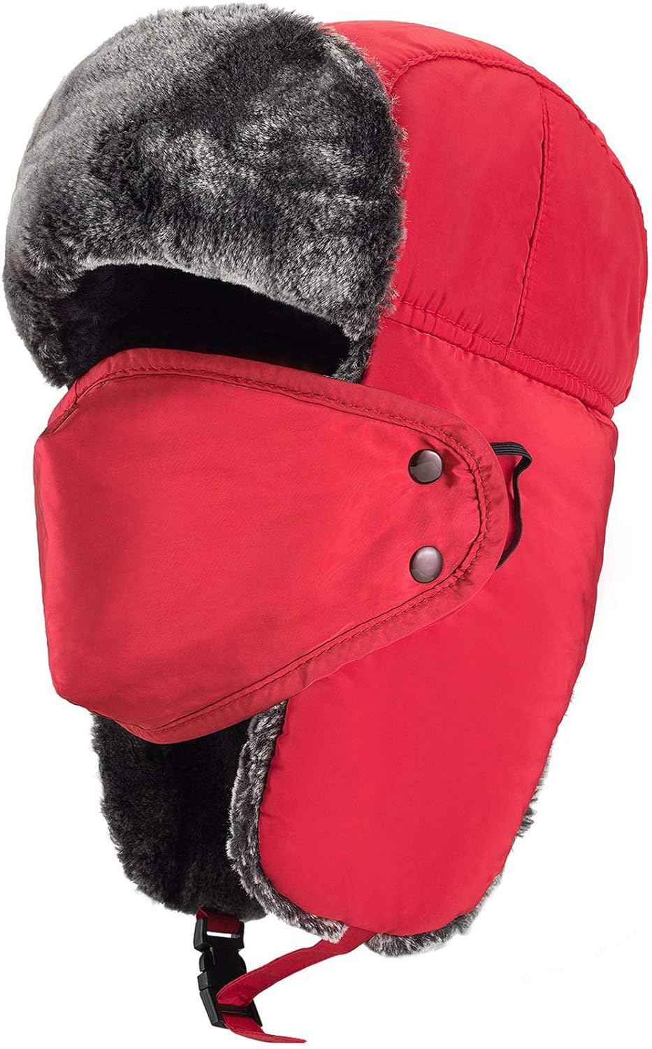 Mysuntown Unisex Winter Trooper Trapper Hat Hunting Hat Ushanka Ear Flap Chin Strap and Windproof Mask,Black,22-24 Inches ,One Size Fits All: Clothing
