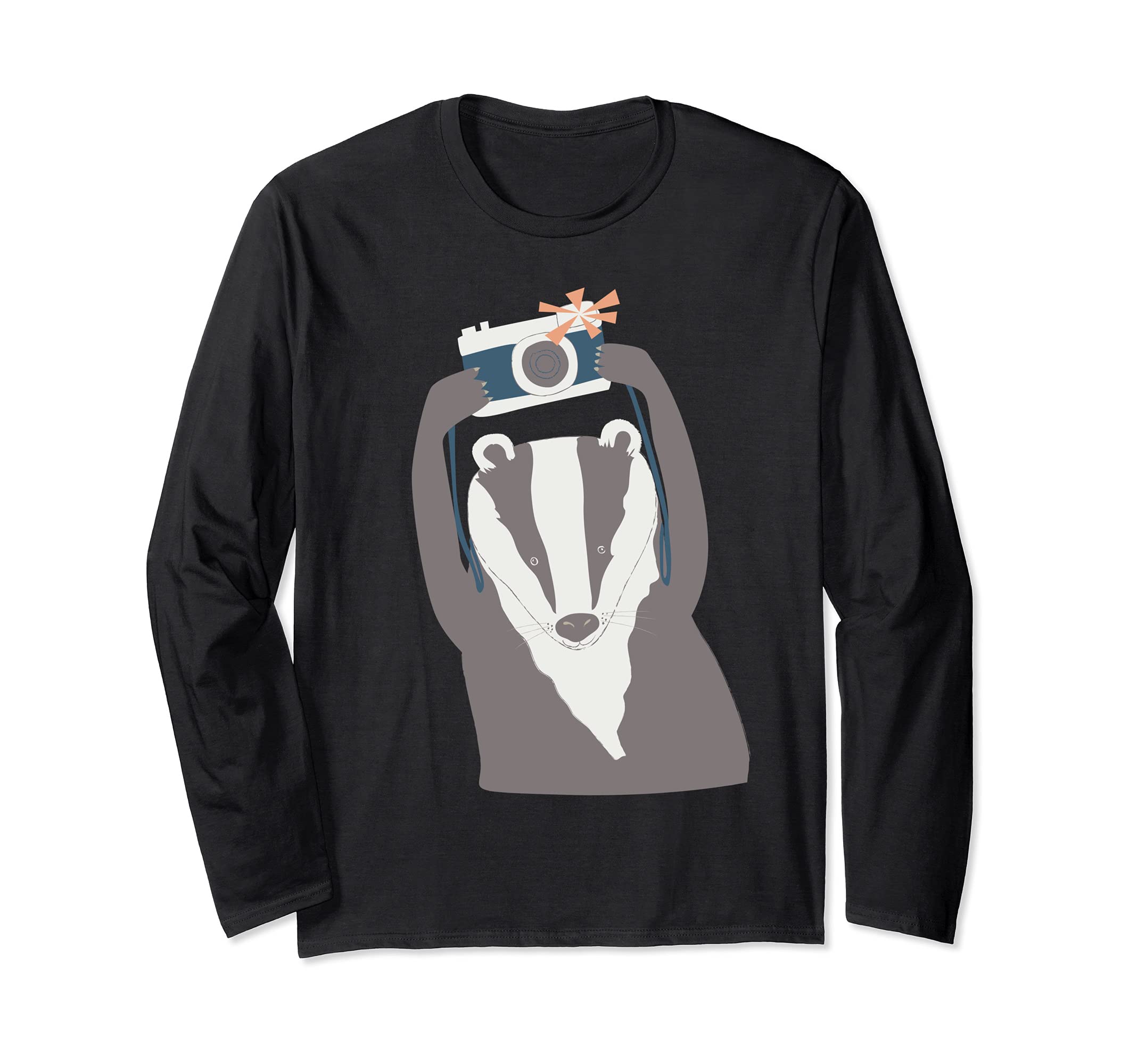 Spectacled Bear Camera Photographer Camping Campfire Hiker Long Sleeve T-Shirt
