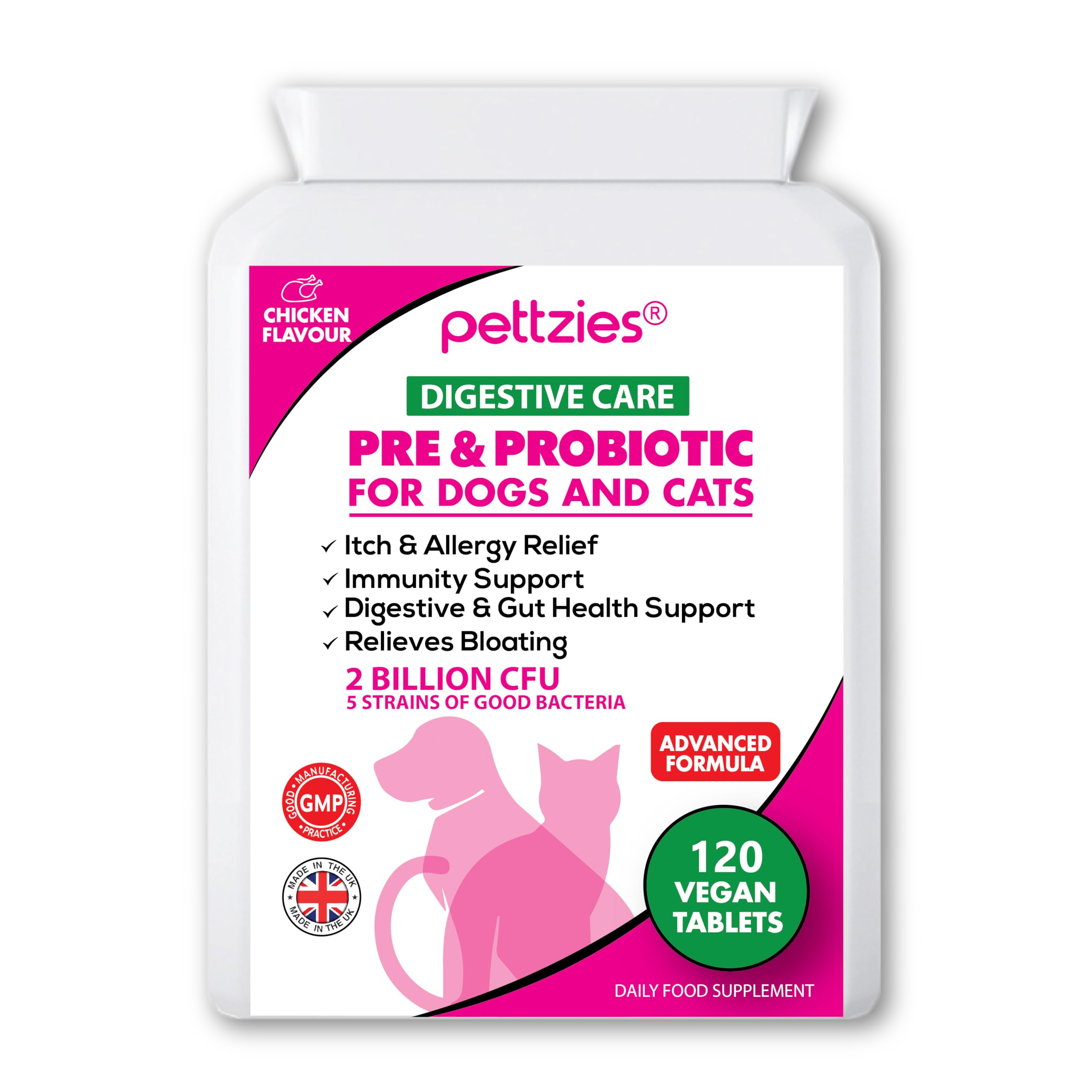 PETTZIES Probiotics For Dogs - Yeast Balance 120 Tablets - Diarrhoea Bad Breath Itchy Skin & Yeast Infection Treatment - Digestive Enzymes for Sensitive Digestion - Canine Prebiotic Dietary Supplement — image 1
