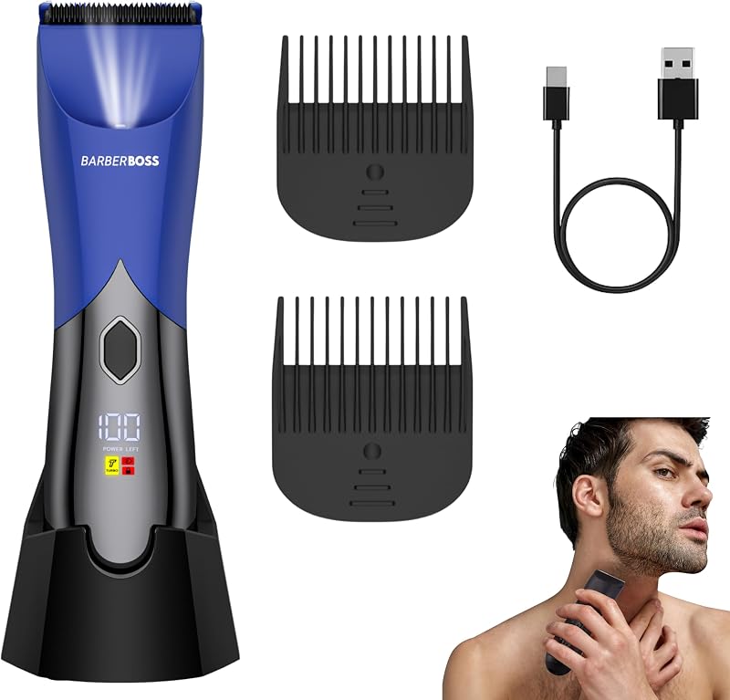 Tondeuse électrique sans fil pour homme, rasoir intime avec design anti-éclaboussures, rasoir à balle et poils pubiens pour homme