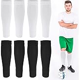 4 Pairs Pre Cut Soccer Socks Wear-Resistant Shin Guard Sleeves Elastic Leg Sleeves for Soccer for Men and Women(White,Black)
