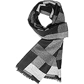 Prupoky Mens Winter Scarf Cashmere Feel Warm Scarves Long Plaid Tassel Scarf for Men