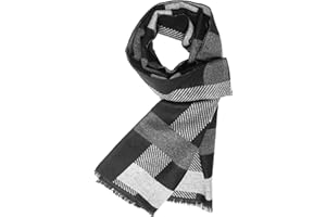 Prupoky Mens Winter Scarf Cashmere Feel Warm Scarves Long Plaid Tassel Scarf for Men