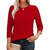 OFEEFAN 3/4 Length Sleeve Womens Tops Round Neck Blouses Dressy Casual Basic Pleated Shirts 2025