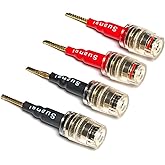 Suanqi Flex Pin Banana Plugs to 4mm Female Banana Jack Speaker Audio Adapter for Spring Loaded Terminals Amplifier Speaker Sound Systems 4Pack (Flex -Type to 4mm Female).