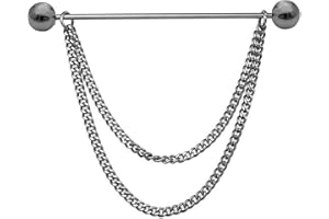 UUDUO 18K Gold Brass Barbell Ball Head Collar Bar with Hanging Chain Tassel Silver Black Shirt Tie Bar Collar Brooch for Men (Black Ball)