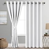 DWCN Greyish White Blackout Curtains 2 Panels 66 x 90 Eyelet Tiebacks Thermal